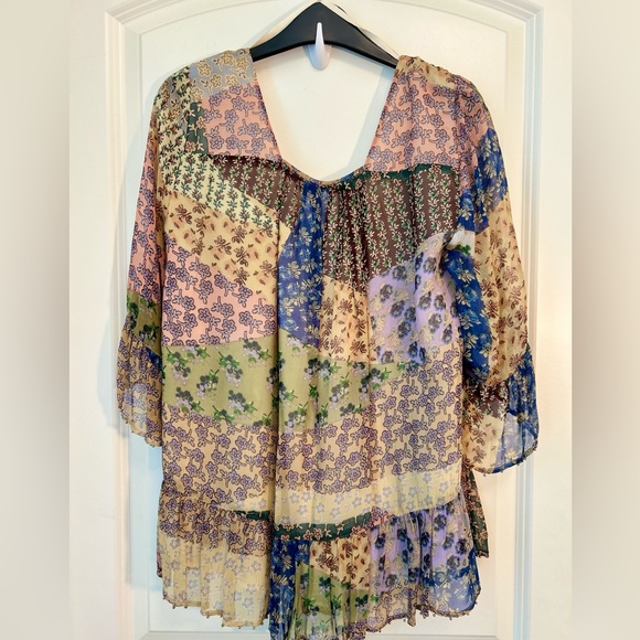 Anthropologie Floreat Boho Patchwork-Look Floral Print Top Size Small - Picture 2 of 7